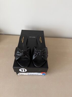 Saint Laurent Black Knotted Leather Sandals